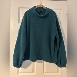 Wonderly Funnel Neck Fleece Long Sleeve Pullover Top Teal Women’s Large